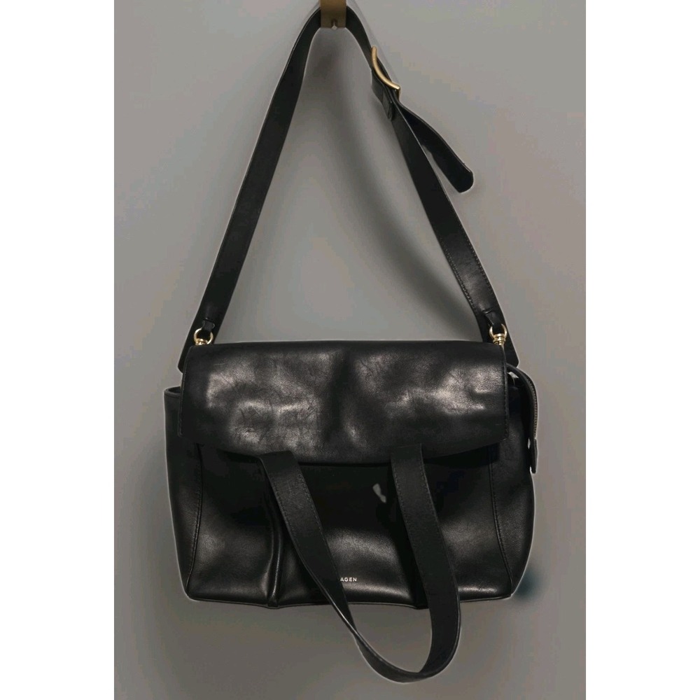 Skagen Beatrix Black Genuine Leather Flap Satchel Handbag (SWH0228) Crossbody